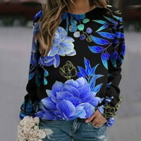 Viadha Women Ljetni modni casual cvjetni print okrugli vrat labav majica dugih rukava vrhova bluza pulover