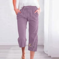 Ylioge Womens Ravne krstareće pantalone Laneno ljeto opušteno Fit Capris džepovi Capri trendy visoke