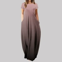 Ženska maxi dress haljina ljetna kratka rukava haljina gradijent boja Vintage anikl dužina haljina sa
