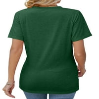 Niveer Women Majica kratki rukav ljetni vrhovi V izrez majica Labavi tee prednji uvijanje tamnozelenog
