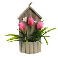 MDuoduo Umjetni tulipan sa drvenim loncem za kućni stol ureda za kućnu zabavu Vase Decor