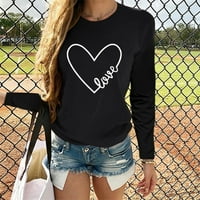 Outfmvch T majice za žene za Valentinovo Ležerne prilike s dugim rukavima Pismo Ispiši ženski u obliku srca crni