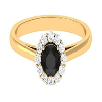 CT Black ony angažman prsten sa moissinite halo, crni bombilni prsten za žene, 14k žuto zlato, SAD 10,50