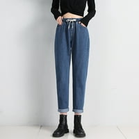 Ženske traperice Žene Solid Harlan Hlače Jeans Elastic High Struk hlače opuštene ravne ženske traperice