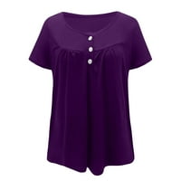 Ženske vrhove kratkih rukava Solid Peplum casual ženske ljetne košulje Henley Purple M