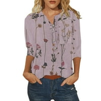 Ediodpoh Želje Casual modne tipke za cvijeće o vratu tri četvrtine rukava na majici Bluza Ljetni vrhovi