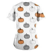 SKSLOEG Women Chirb Forks Modna Halloween Cat Pumpkin Print Halloween Top medicinske sestre uniforme
