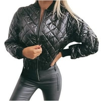 Zunfeo Ženska jakna Trendy Warm Full patentni zatvarač - novi dolazak Crewneck kratki rukav majice crni