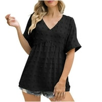 Modni ljetni kratkih rukava V izrez Šifon T košulje Casual Loove Solid Boja Ženske vrhove, Crna, XL,