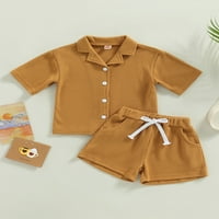 Jaweiwi Toddler Girls Boys Ljetna odjeća Outfits Set Solid Boja kratkih rukava Ovratnik od vafla na