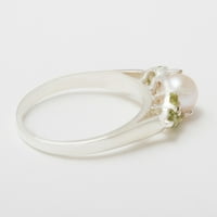 British napravio 14K bijelog zlatnog kulturnog bisera i peridot ženski prsten za klaster - veličine