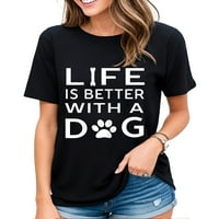 Majica za žene Život je bolji sa psom životinjskim psima Ljubav casual casual kratkih rukava crna 3x-velika