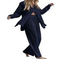Yilvust ženska ležerna odjeća pamučna posteljina dugih rukava s dugim rukavima Labavi elastični struk hlače trenerka