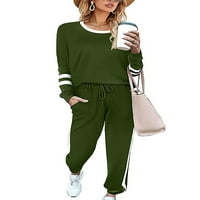 REJLUN Žene Dva odjeća za pulover Jogger set dugih rukava Duks u boji Blok salona sa džepovima Fitness trenerka zelena XL