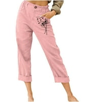 Ženski bandelion Ispis pamučne posteljine gaćice ravno široke hlače za noge Elegantne pantske gumne