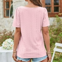 Žene Ljetne majice Šuplji kratkih rukava Casual Top Square Crt Tunic Pink XL
