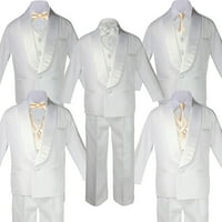 5- Dječaci Bijeli Satin šal Revel odijela Tuxedo Champagne Satin Bow Dectie prsluk