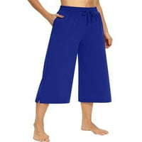 Paille dame dno su solidne tajice u boji elastične struke joga hlače obrezane sportske pantalone plave