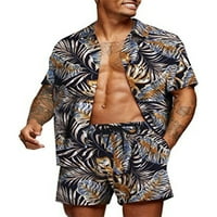 Muška havajska modna casual košulja odijela crtani ispisani gumb dolje majica + kratke hlače na plaži