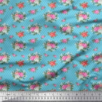 Soimoi Japan Crepe Satin Fabric Ogee Damask, lišće i ružine cvjetne tkanine otisci sa dvorištem širom