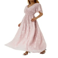 Mialeoley Ženska haljina u boji Jedinstveni uzorak V-izrez Skraćene kratke rukave ljetna haljina na