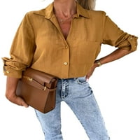 Uerlsty Womens dugih rukava s dugim rukavima bluza Dugme za bluze dolje Ležerne prilike sa labavim majicama