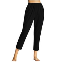 DXHMONEYH Womens Casual Linen Capri hlače Elastični struk Comfy Rad Obrezane hlače Ljeto Lounge Lounge pantalone s džepovima