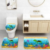 Crtana kornjača podvodna kupaonica Rugmovi set za kupac Contour mat i toaletni poklopac poklopca