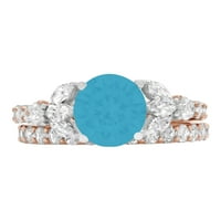 3. CT okrugli rez plavi simulirani tirkizni dragulj Real 14K višebojni zlatni prilagodljiv laserski graviranje vječno jedinstvena umjetnost deco izjava o oblogu vjenčanja Angažman mladenke Bridal prsten set set 4