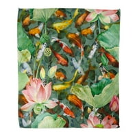 Bacajte pokrivač toplo ugodno print flanel ružičasti opružni šaran koli cvijet lotus riblje akvarel