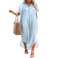 Ženska casual haljina za plažu, čvrsta boja kratkih rukava s kratkim rukavima - labav prekrivač