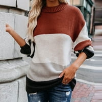 Džemper za žene Turtleneck Top moda Boja blok Hipster Jumper Klintwer Rebra vafle pletene labave pulover