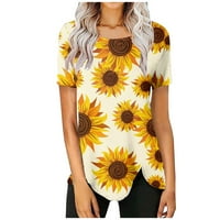Dame Ljetni okrugli vrat kratki rukav cvjetni print T-majica Pulover Top Orange S