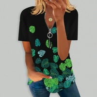 StMixi majice za žene kratki rukav V-izrez cvjetni print ljetni osnovni vrhovi modni četvrti zip udobnosti laides labavi fit pulover bluze zeleni xxxl