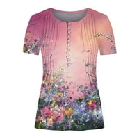 Scyoekwg kratki rukav ženski vrhovi V izrez labav fit bluza cvjetni ispis grafički trendy casual majica
