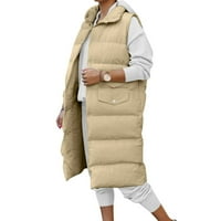 Dugi kaputi za žene Zimski klirens podstavljeni parka prsluk sa kapuljačom bez rukava za toplim kaputom