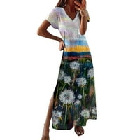 Haljine za žene Ležerne ljeto s džepovima Jednostavna modna proljetna ljetna kratka rukava V izrez duga