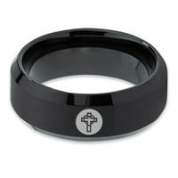 Tungsten Christian Catholic Cross Oblikovan prsten u obliku srca Muškarci Žene Udobnost Fit crni ošiljeni