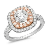 1. CT okrugli rez originalni kultivirani dijamant SI1-si J-K 14K bijela ruža Gold Halo obećaj vjenčani izjava angažovanog dizajnerskog prstena w kristalno bočno kamenje veličine 8