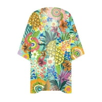 Ženski cvjetni ispis lagani kimono kardigan tropski lisnatni rukavac labav pokrov up casual bluza vrhova ljetna plaža