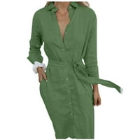 Lounge haljina za žene Proljeće Jesen V-izrez Revel Čvrsta boja Dugme čipka Duga košulja haljina zelena s