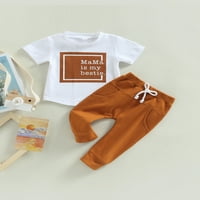 Biayxms Baby Boys set hlača, kratki rukav za posade vrata za ispis majica + elastični škalci za struk