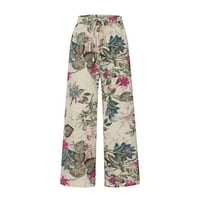 Na Clearsangu Boho cvjetne pamučne pantalone za žene široka noga joga pant elastična visoka struka nacrtaju