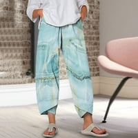 Odieerbi hlače za žene široke pantalone za noge elastične strukske hlače cvjetne print casual pamučne