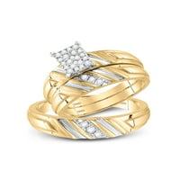 Čvrsta 14k žuto zlato i njezina okrugla dijamantski klaster podudaranje par tri prstena za brisalne