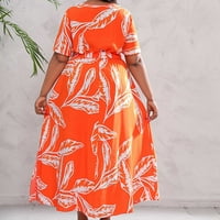 Ljetna maxi haljina za žene Print plus-size haljina V-izrez kratki rukav elastična haljina za struku