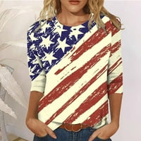 JMntiy Womens Fashion Okrugli vrat Casual Three Quarter Flag Print Tops Majica Shirt Bluza Clearence