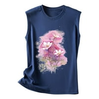Ljeto ušteda cvjetni grafički pulover ugodni odjeća bez rukava za žene casual djevojke bluzes Crewneck