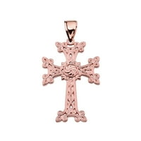 Ogrlica od ružičastog zlata Armenska Cross Khachkar : 14k privjesak sa 20 lancem