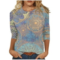 Qcmgmg bluze za žene plus veličine rukave cvjetni osnovni tinejdžeri za ženske rukave Elegantne vrhove Crew izrez labave poslovne majice za žene svijetlo plavo xl